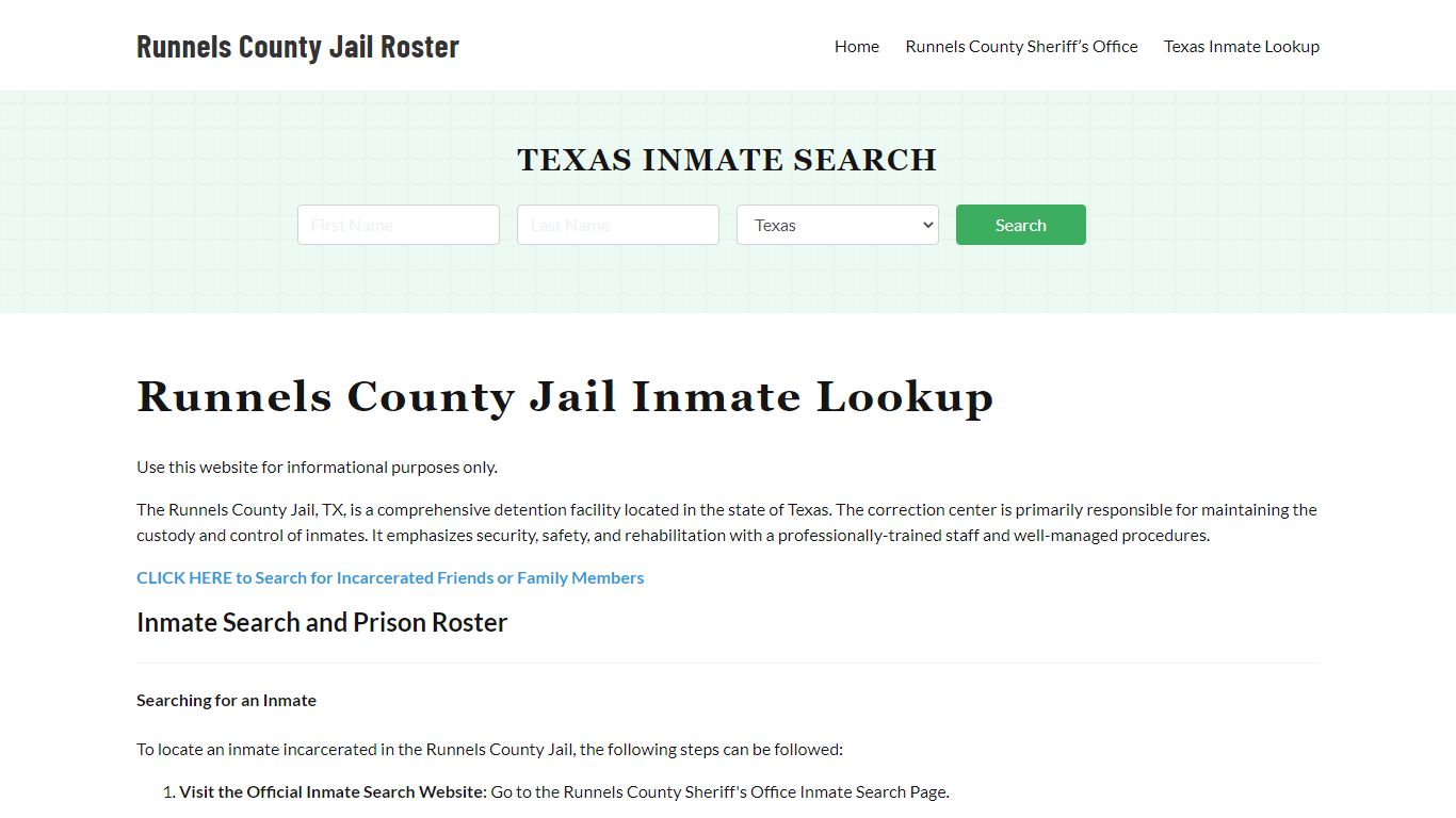 Runnels County Jail Roster Lookup, TX, Inmate Search