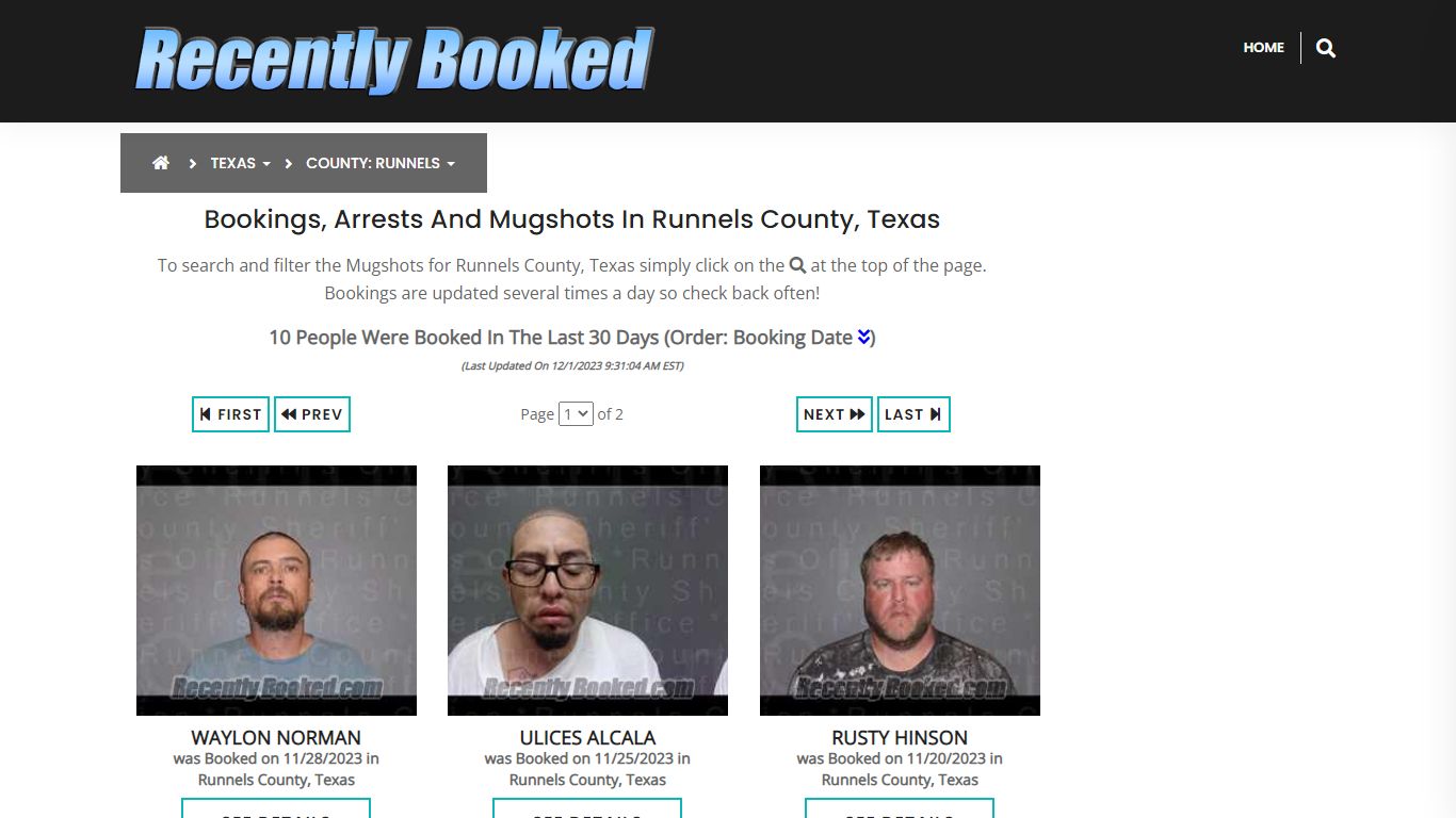 Recent bookings, Arrests, Mugshots in Runnels County, Texas